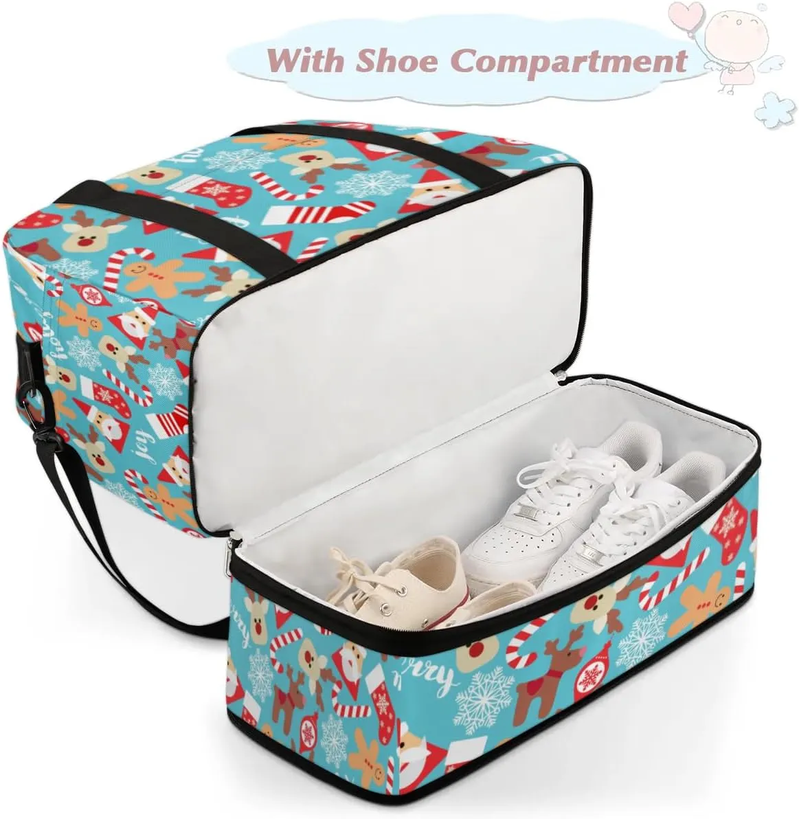 Socks Santa Claus Cane Sports Gym Bag with Shoes Compartment Foldable Travel Duffel Bag Dry Wet Separated Sports Tote Workout Weekender Overnight Bag for Women Yoga Dance Work Training Handbag
