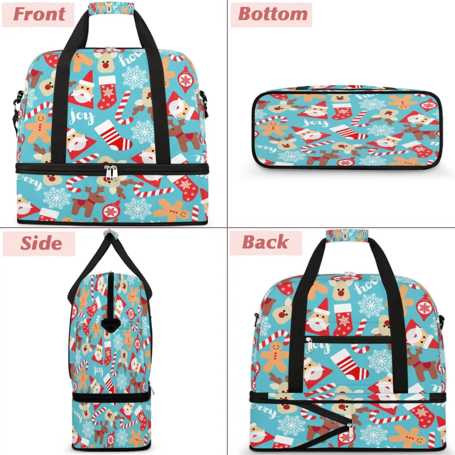 Socks Santa Claus Cane Sports Gym Bag with Shoes Compartment Foldable Travel Duffel Bag Dry Wet Separated Sports Tote Workout Weekender Overnight Bag for Women Yoga Dance Work Training Handbag