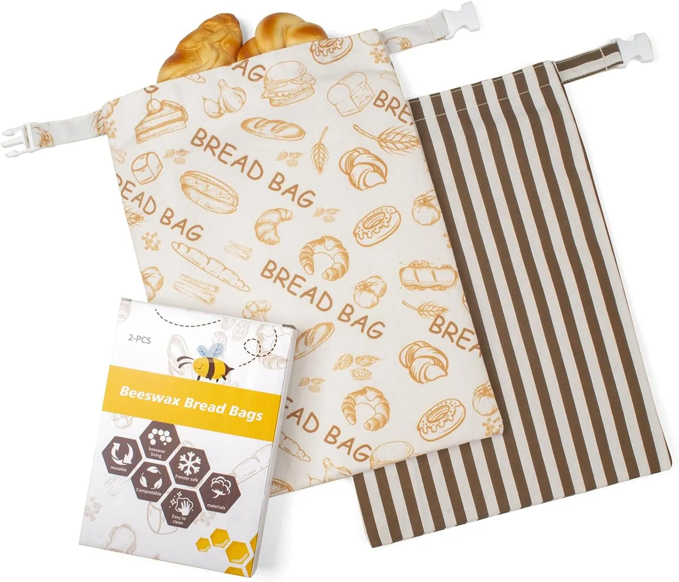 Sourdough Beeswax Bread Bags for Homemade Bread Reusable Cotton Linen Food Storage Bag to Keep Fresh 2 Pack
