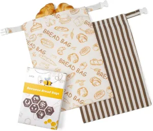 Sourdough Beeswax Bread Bags for Homemade Bread Reusable Cotton Linen Food Storage Bag to Keep Fresh 2 Pack