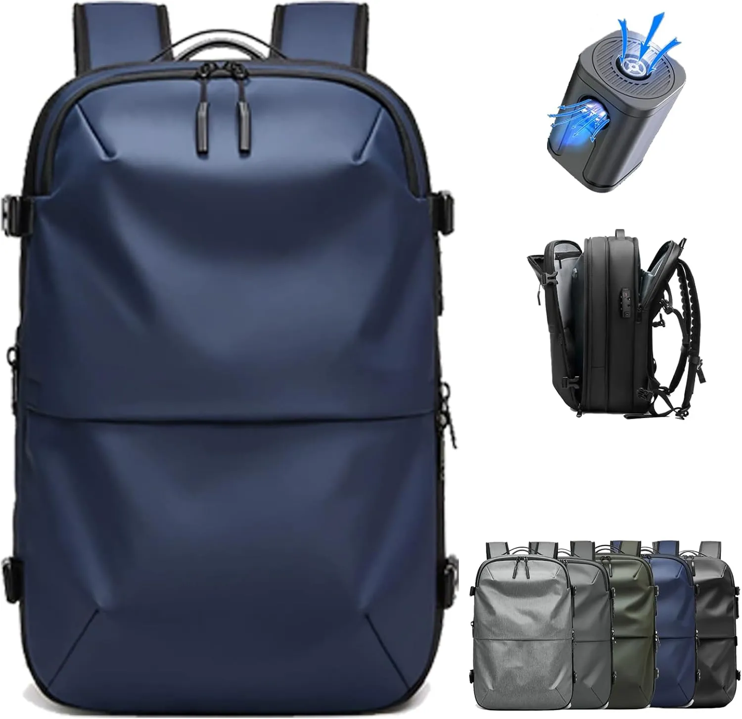 Spacevac Pro Backpack, Air Vacpack Backpack with Vacuum Seal Compression, 60L Expandable Easy Vac Travel Bag with Pump (Prestige-Blue, 60L（with electric air pump）)