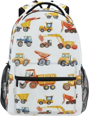 Sport Backpack for Men Women Fashion School Bag with Chest Strap for Travel Trip Construction Vehicles