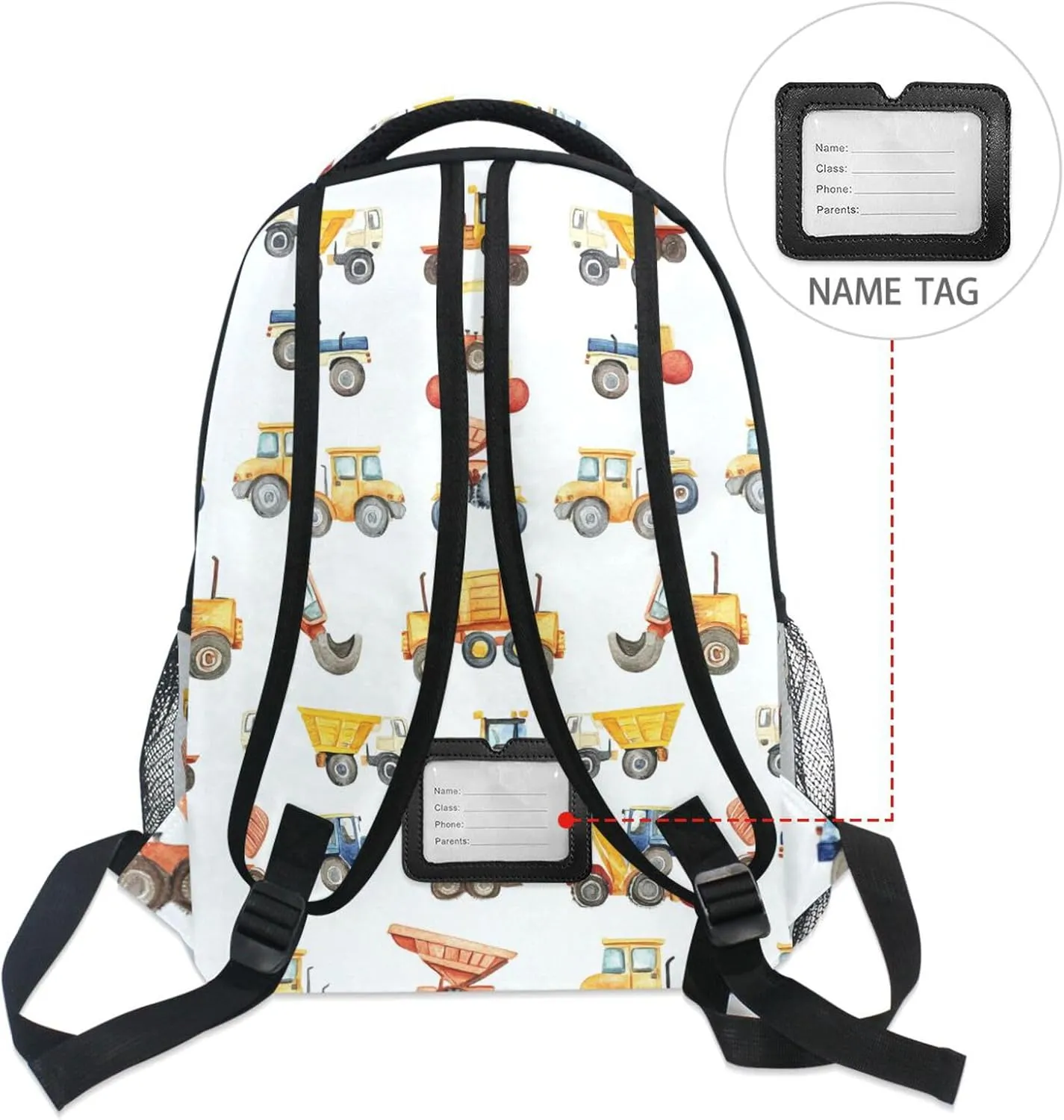 Sport Backpack for Men Women Fashion School Bag with Chest Strap for Travel Trip Construction Vehicles