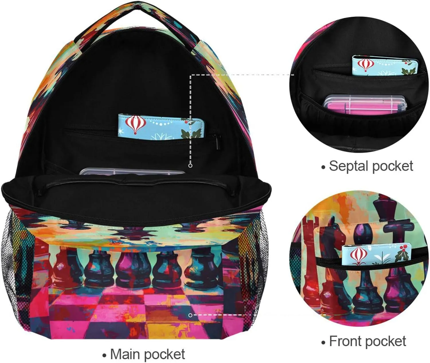 Sport Backpack for Teenager Waterproof School Bag with Chest Strap for Business Work College Travel Trip Chess Set