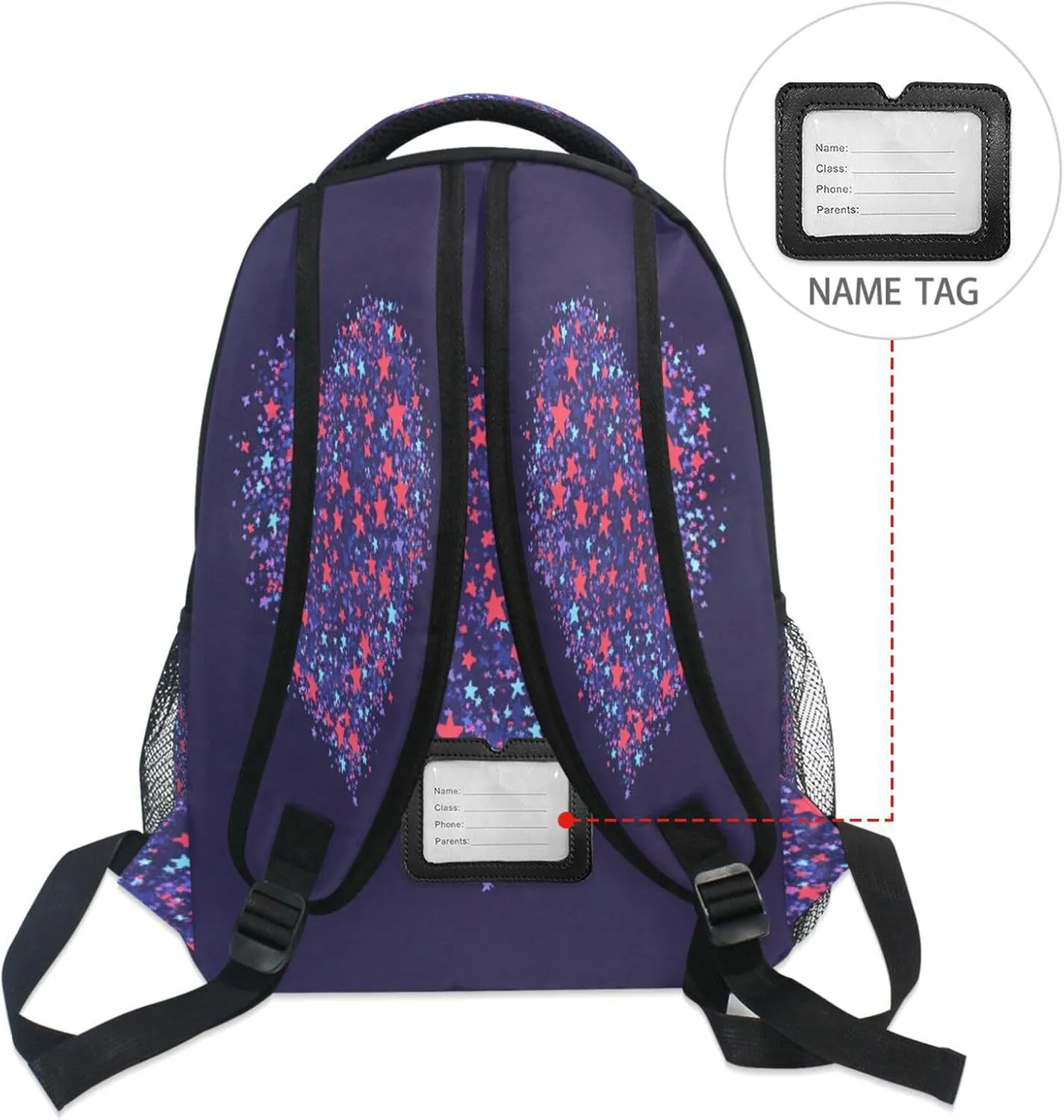 Sport Backpack for Teens Boys Girls Waterproof Outdoor Backpack with Chest Strap Gift Men & Women Purple Heart Day Red and Blue Stars