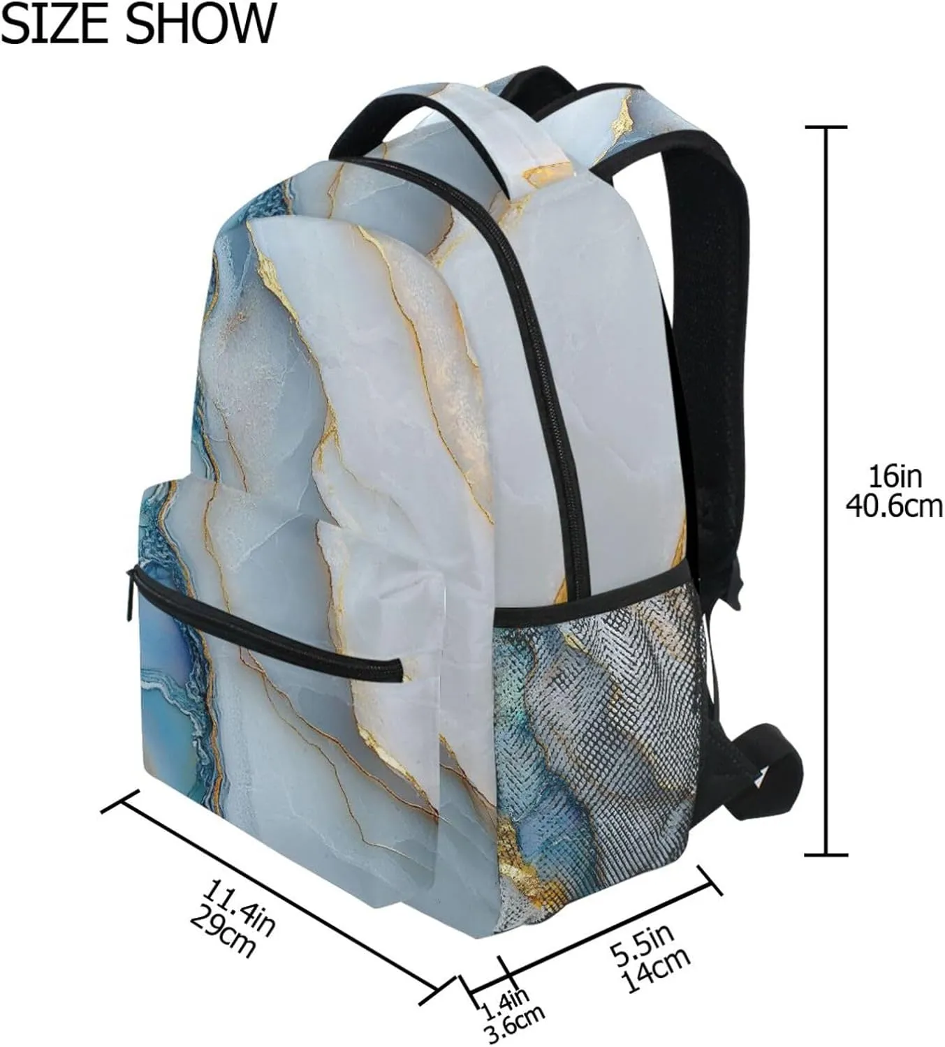 Sport Backpack for Unisex Adult Waterproof Personal Backpack with Chest Strap Gift Men & Women Marble White White
