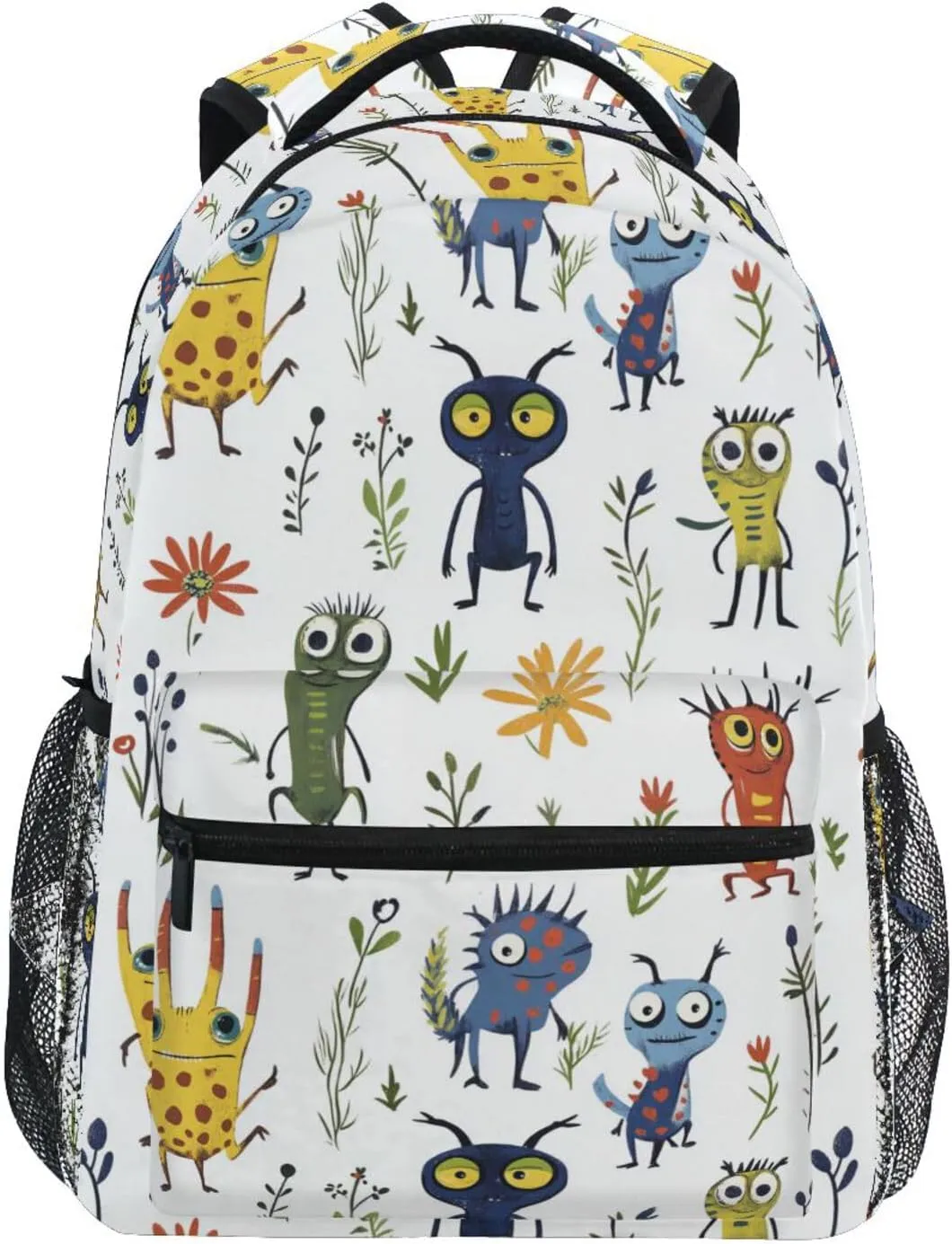 Sport Backpack for Women Men Waterproof Business Work Bag with Chest Strap Gift Men & Women Cartoon Funny Aliens White
