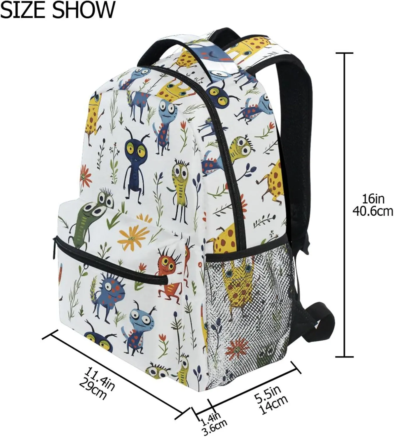 Sport Backpack for Women Men Waterproof Business Work Bag with Chest Strap Gift Men & Women Cartoon Funny Aliens White