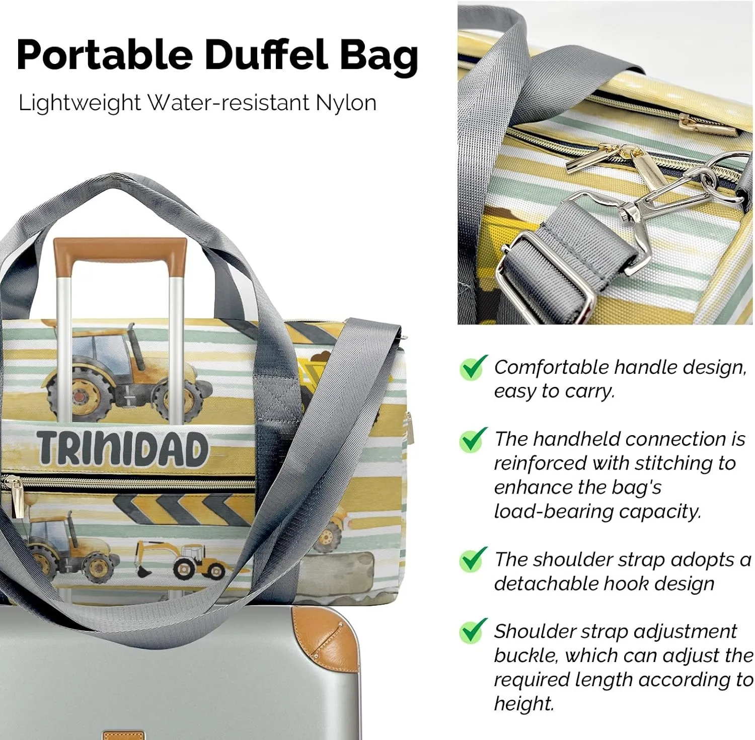 Sport Player Duffle Bag for Travel,Personalized Little Trucks Jump Carry on Bag Travel Bags Overnight Weekend Gym Bag Carry On Luggage Bags