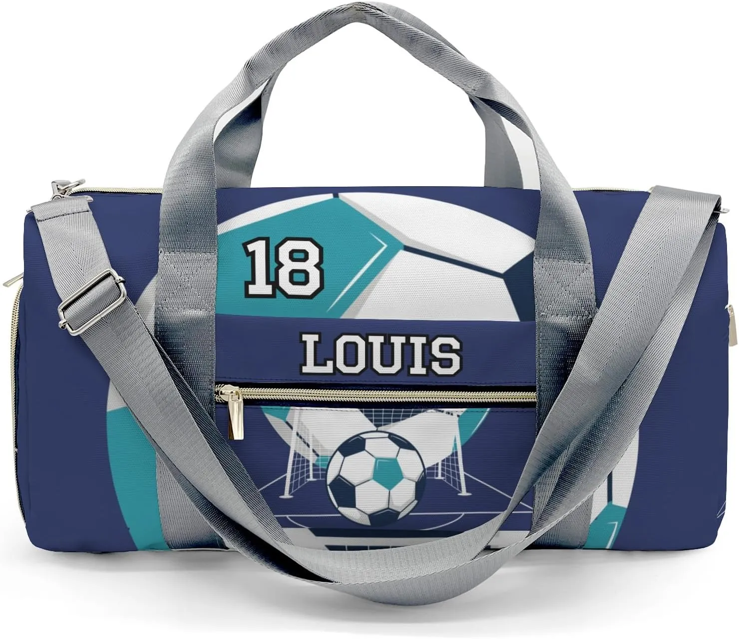 Sport Player Gym Bags Travel Duffle Bag,Number Live Love Soccer Turquoise Weekender Duffel Bag with Shoe Compartment,Personalized Workout Duffle Sports Bag for Travel Yoga