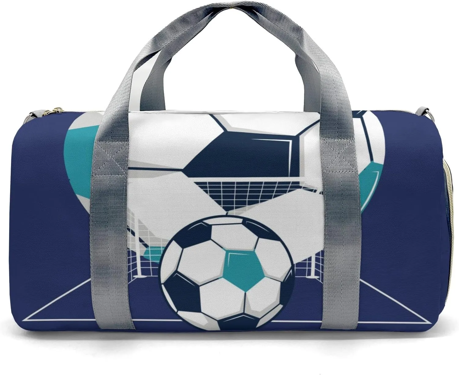 Sport Player Gym Bags Travel Duffle Bag,Number Live Love Soccer Turquoise Weekender Duffel Bag with Shoe Compartment,Personalized Workout Duffle Sports Bag for Travel Yoga