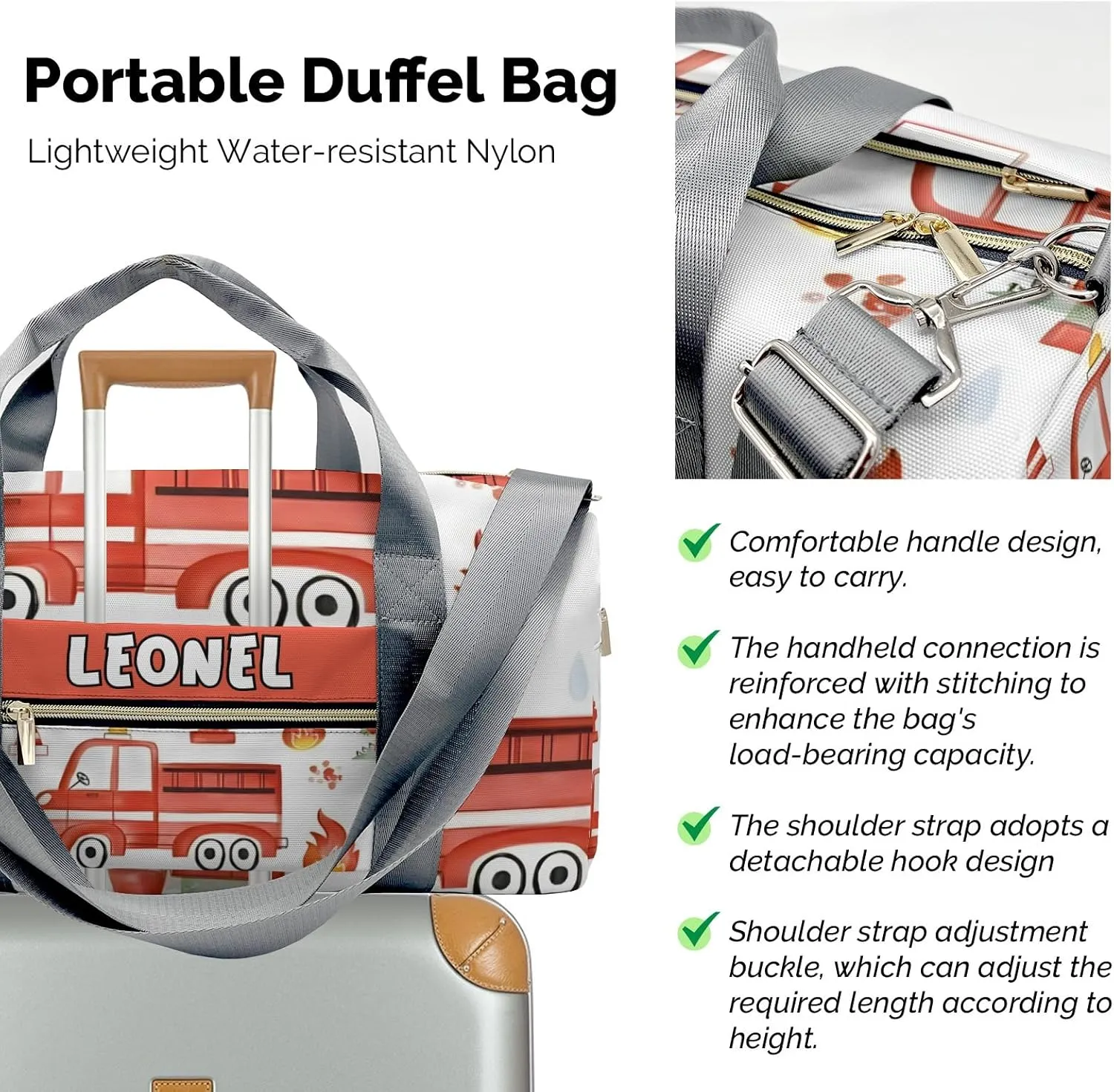 Sport Player Gym Bags Travel Duffle Bag,Red Fire Truck Car Animals Weekender Duffel Bag,Personalized Workout Duffle Sports Bag for Travel