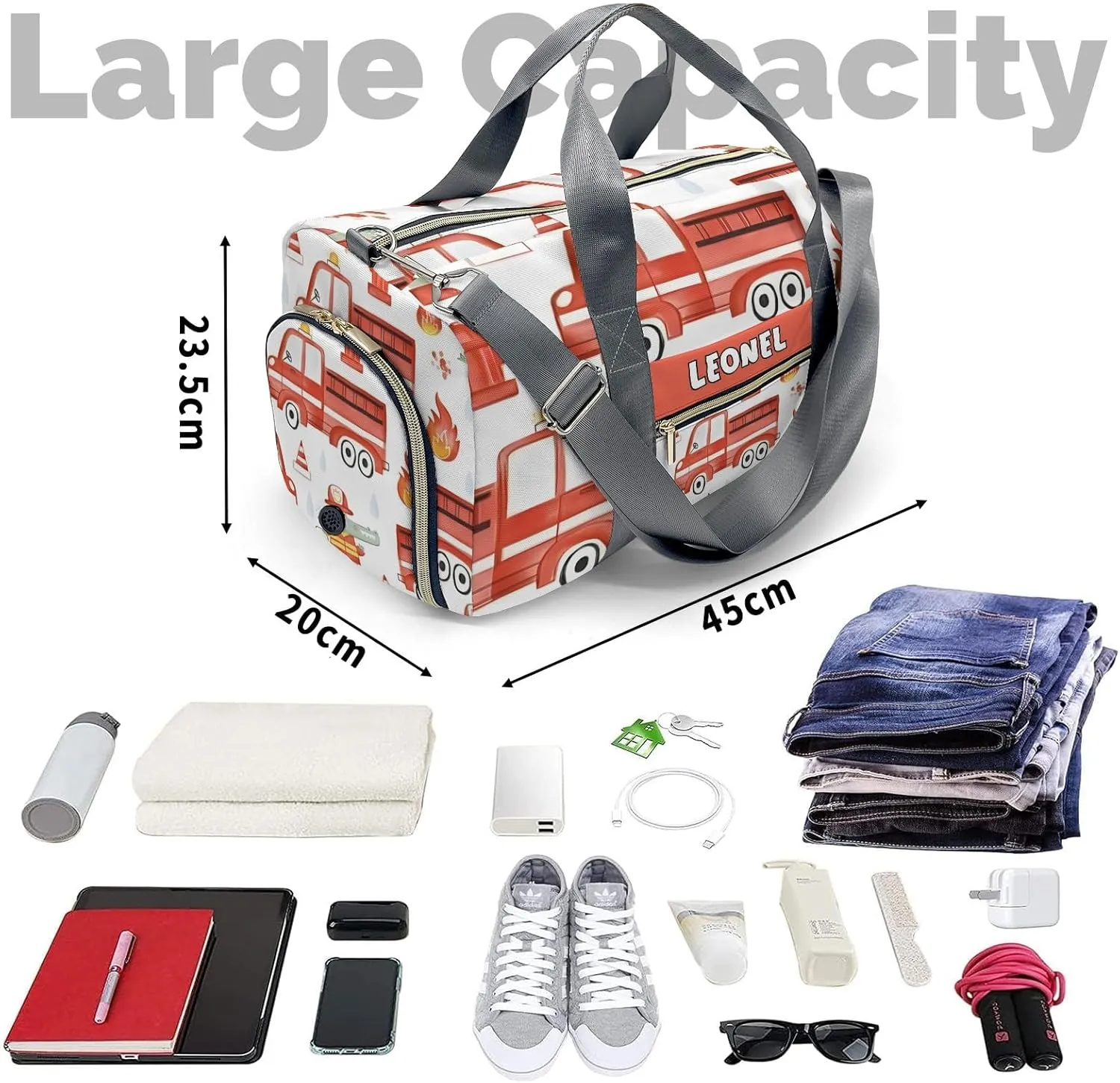 Sport Player Gym Bags Travel Duffle Bag,Red Fire Truck Car Animals Weekender Duffel Bag,Personalized Workout Duffle Sports Bag for Travel