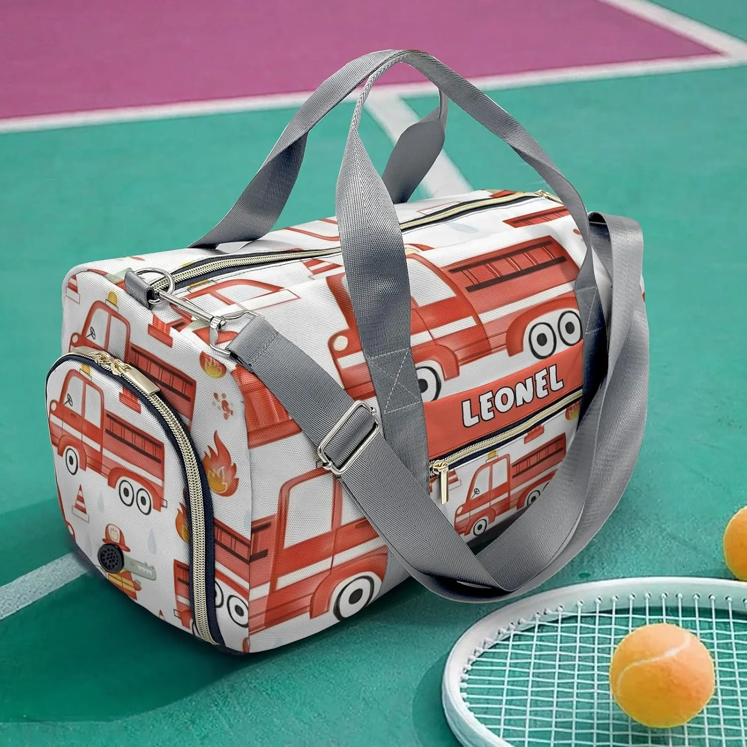 Sport Player Gym Bags Travel Duffle Bag,Red Fire Truck Car Animals Weekender Duffel Bag,Personalized Workout Duffle Sports Bag for Travel