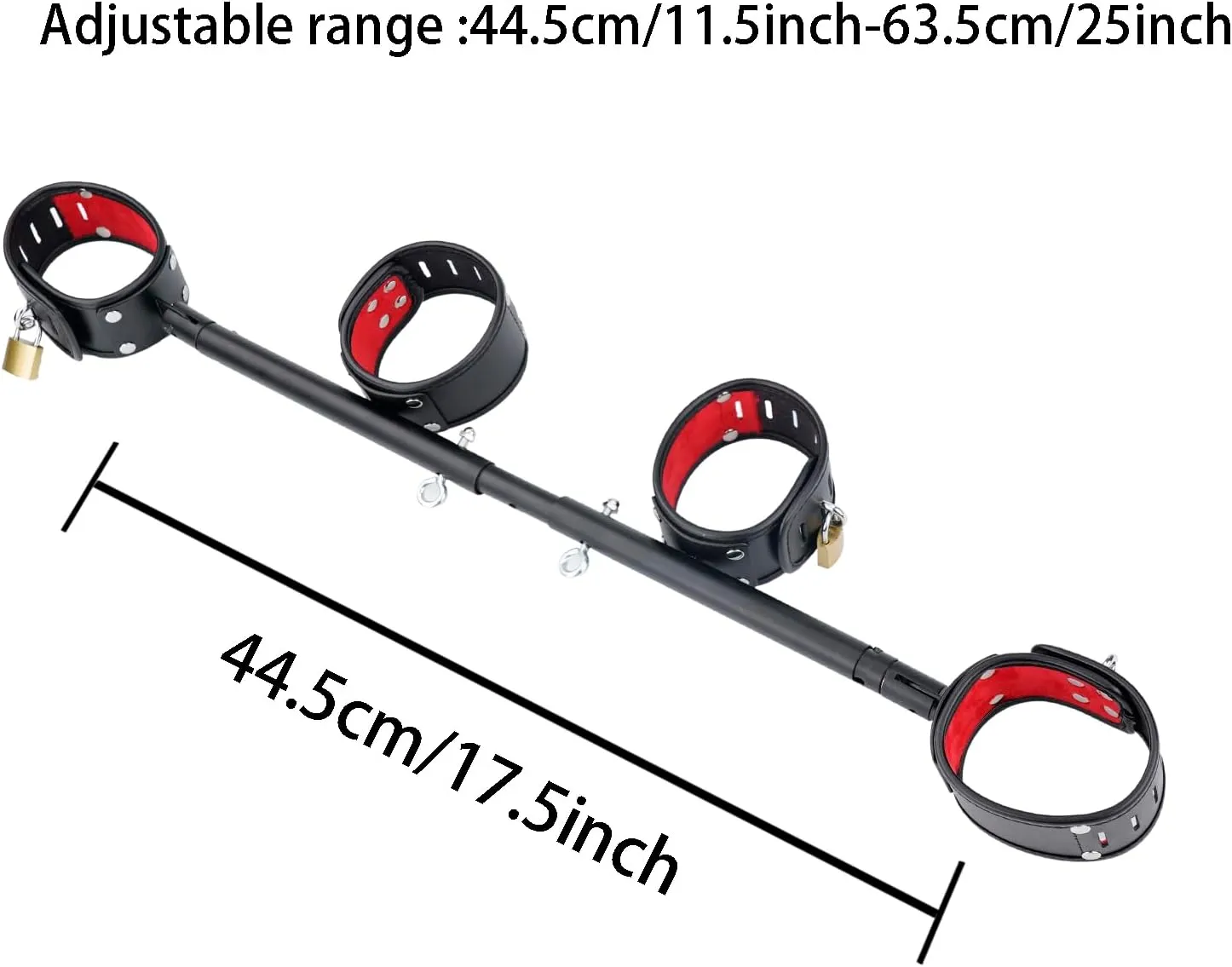 Spreader Bar Heavy Duty Expandable Exercise Black Metal Bar with 4 pcs Black and Red Fur Adjustable Strap, Yoga Training Fitness Gear, Workout Bar,Gym Kit
