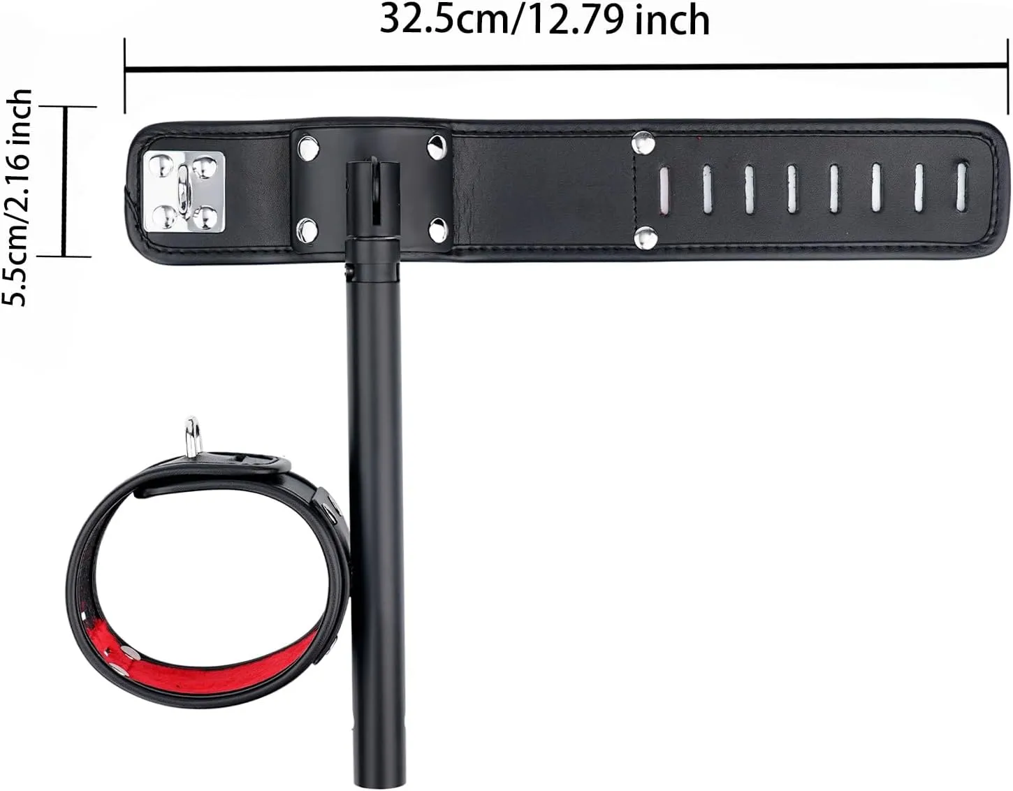 Spreader Bar Heavy Duty Expandable Exercise Black Metal Bar with 4 pcs Black and Red Fur Adjustable Strap, Yoga Training Fitness Gear, Workout Bar,Gym Kit