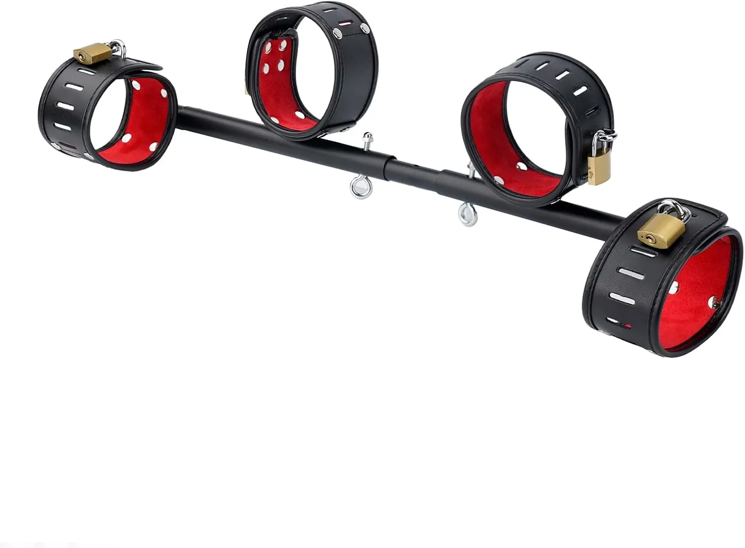 Spreader Bar Heavy Duty Expandable Exercise Black Metal Bar with 4 pcs Black and Red Fur Adjustable Strap, Yoga Training Fitness Gear, Workout Bar,Gym Kit