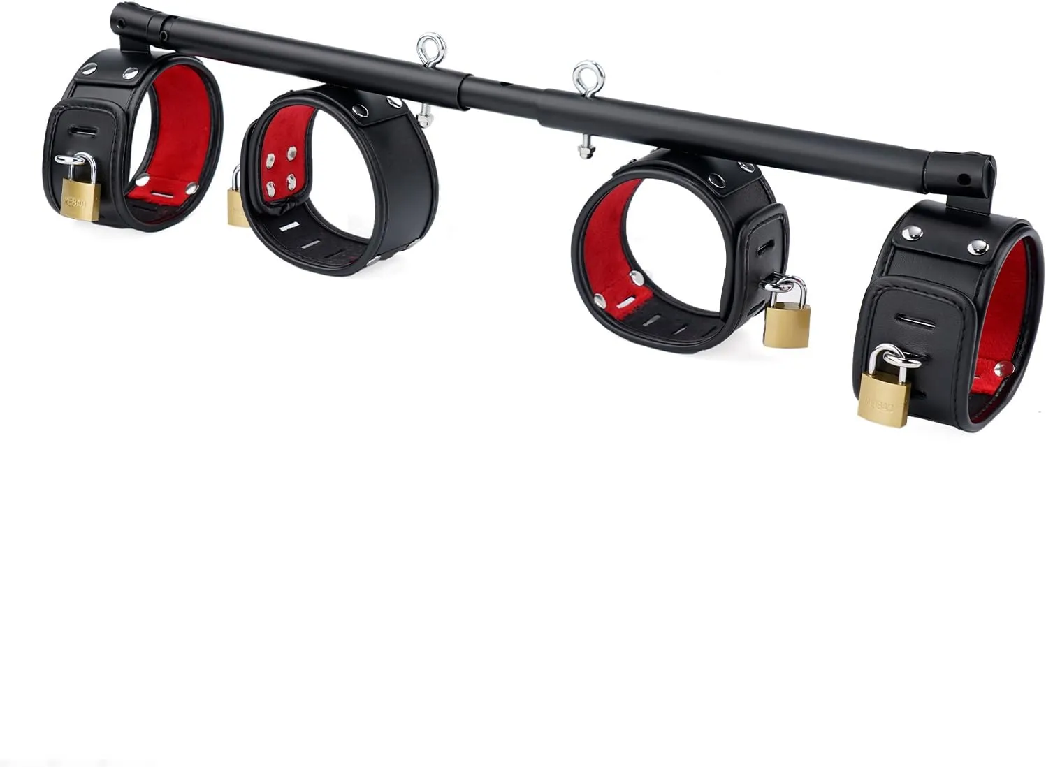 Spreader Bar Heavy Duty Expandable Exercise Black Metal Bar with 4 pcs Black and Red Fur Adjustable Strap, Yoga Training Fitness Gear, Workout Bar,Gym Kit