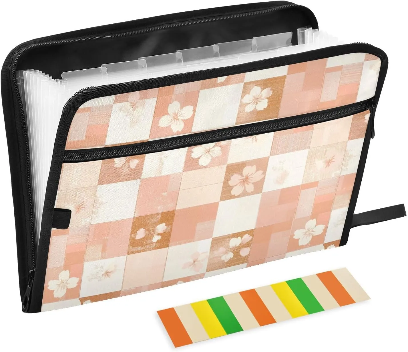 Squares Rose Gold Orange Cherry Blossom Expandable File Folders A4 Size File Folders Expandable with Pockets Pocket File Organizer Folder Legal Size for Tactical