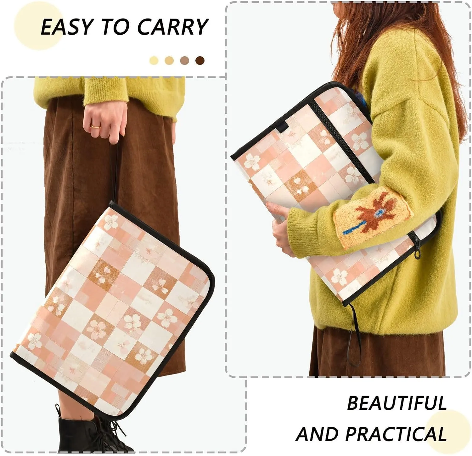 Squares Rose Gold Orange Cherry Blossom Expandable File Folders A4 Size File Folders Expandable with Pockets Pocket File Organizer Folder Legal Size for Tactical