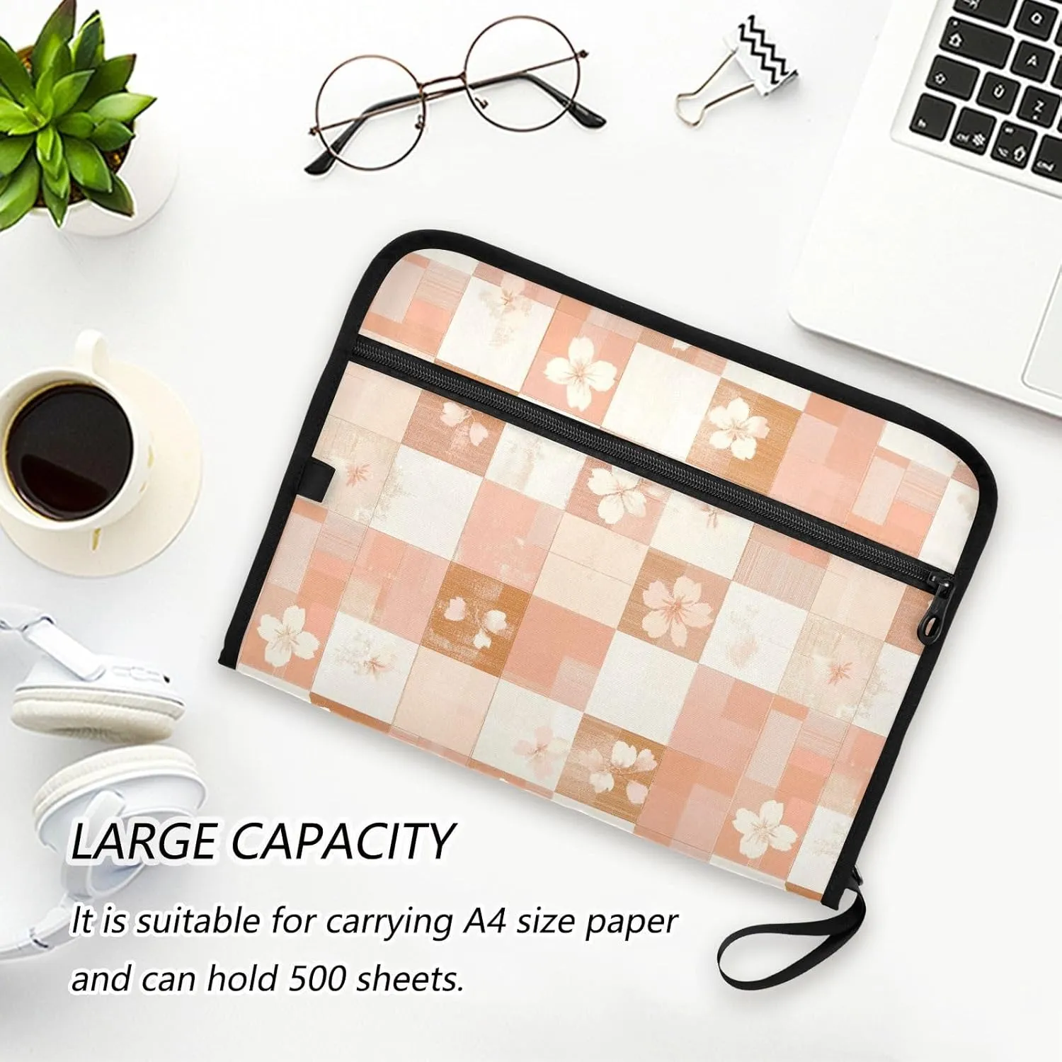 Squares Rose Gold Orange Cherry Blossom Expandable File Folders A4 Size File Folders Expandable with Pockets Pocket File Organizer Folder Legal Size for Tactical