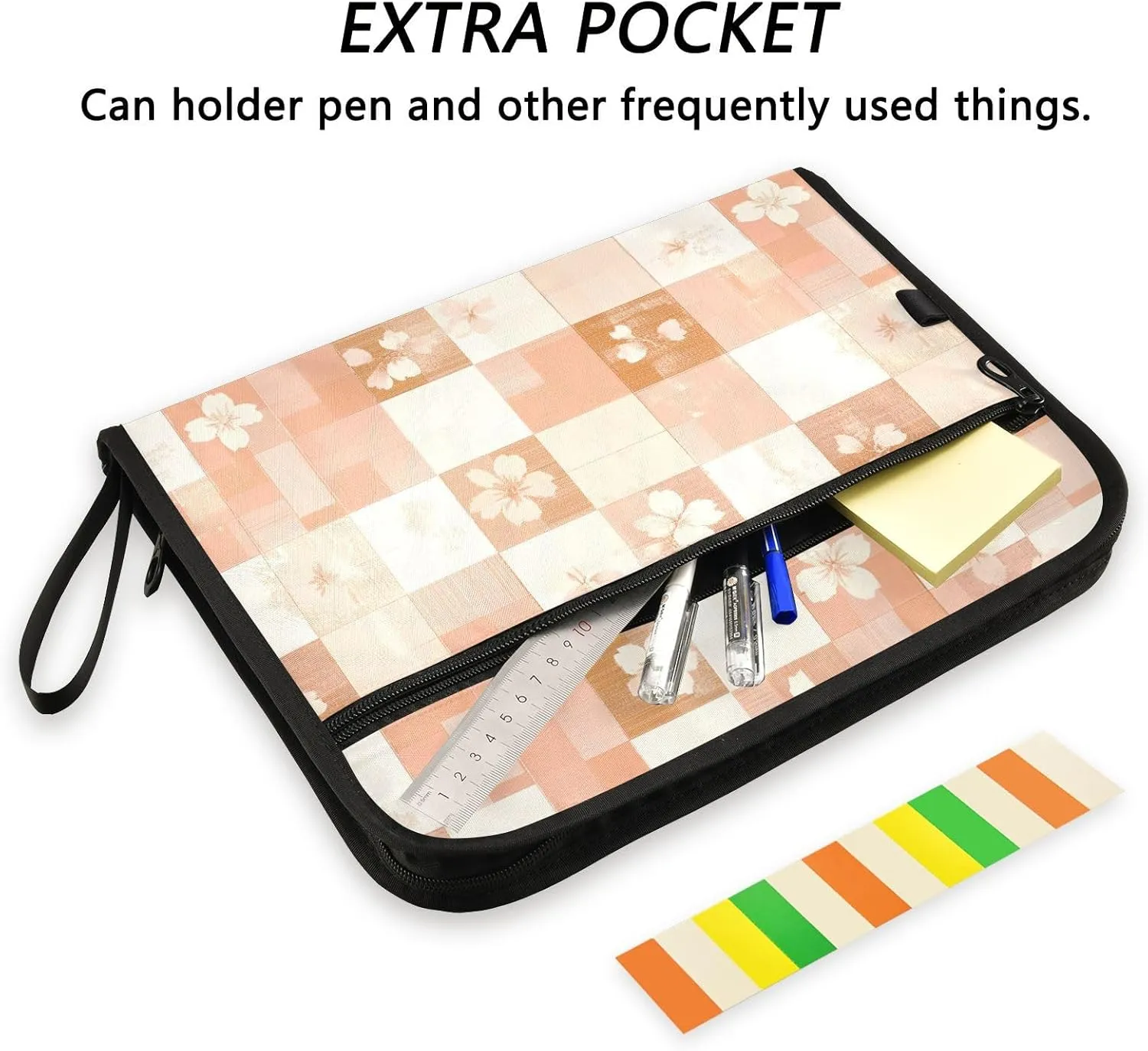 Squares Rose Gold Orange Cherry Blossom Expandable File Folders A4 Size File Folders Expandable with Pockets Pocket File Organizer Folder Legal Size for Tactical