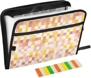 Squares Yellow Rose Gold Accordion File Folder A4 Size Folder with Dividers with Zipper Poly File Folders Organizers and Storage for Social Worker Kitchen