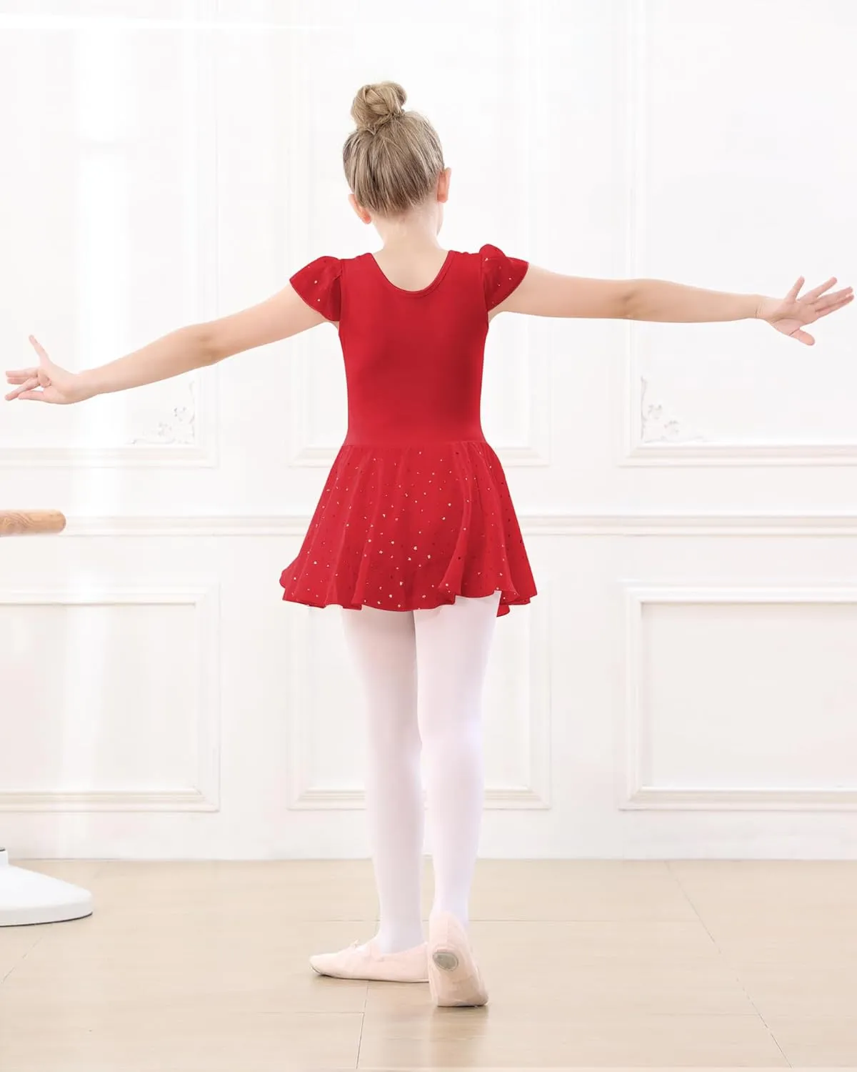 Stelle Ballet Leotards for Girls Dance Leotard with Skirt Toddler Pink Ballet Outfit Ruffle Sleeve Kids Dance Dress