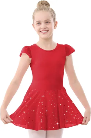 Stelle Ballet Leotards for Girls Dance Leotard with Skirt Toddler Pink Ballet Outfit Ruffle Sleeve Kids Dance Dress