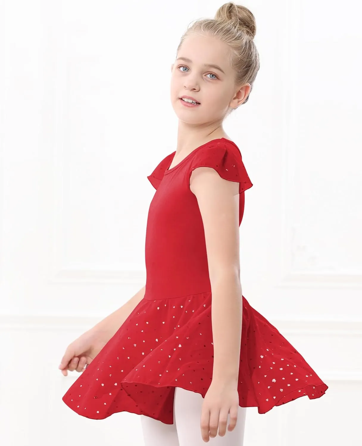 Stelle Ballet Leotards for Girls Dance Leotard with Skirt Toddler Pink Ballet Outfit Ruffle Sleeve Kids Dance Dress