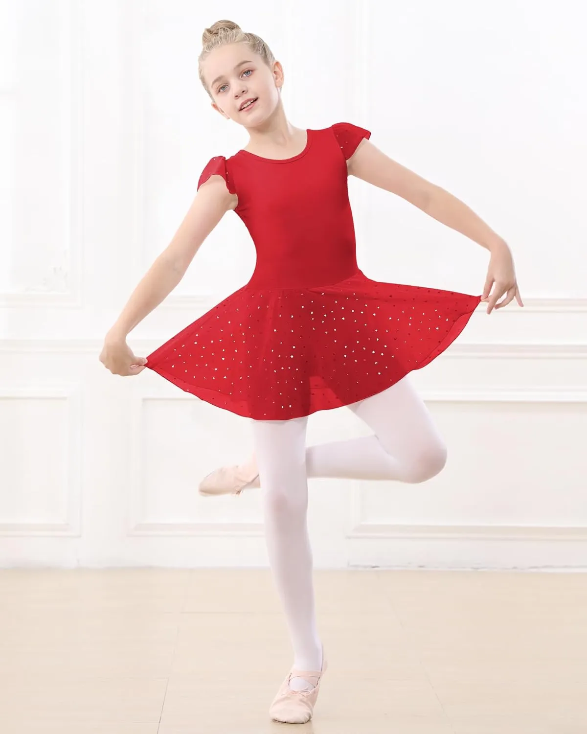 Stelle Ballet Leotards for Girls Dance Leotard with Skirt Toddler Pink Ballet Outfit Ruffle Sleeve Kids Dance Dress