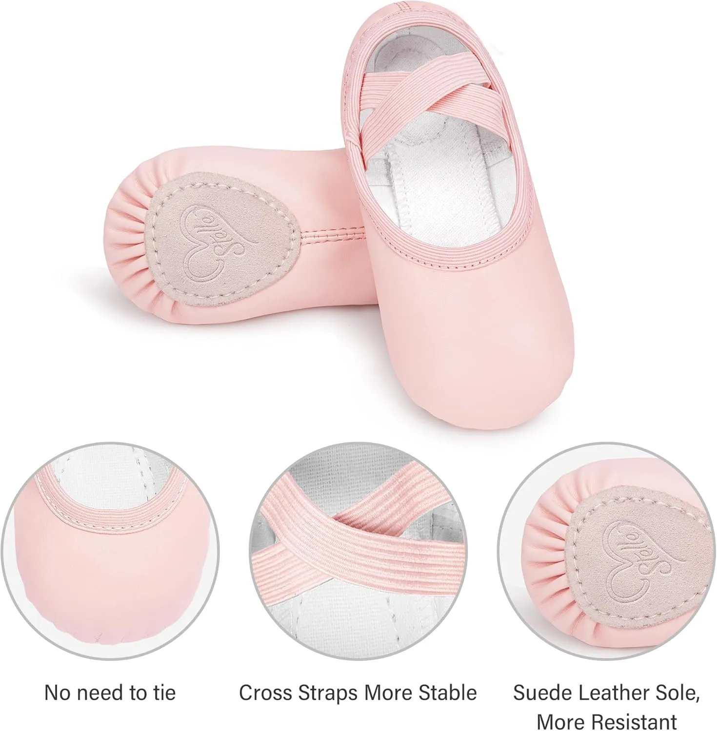 Stelle Ballet Shoes for Girls Women PU Leather Dance Slippers Boys Ballerina Shoes for Toddler/Little Kid/Big Kid/Women