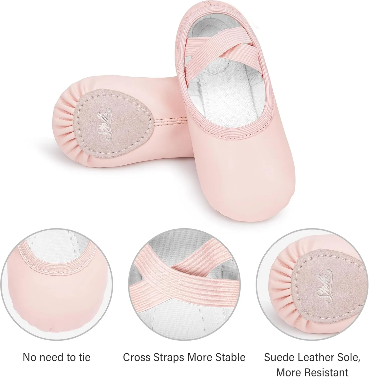 Stelle Ballet Shoes for Girls Women PU Leather Dance Slippers Boys Ballerina Shoes for Toddler/Little Kid/Big Kid/Women