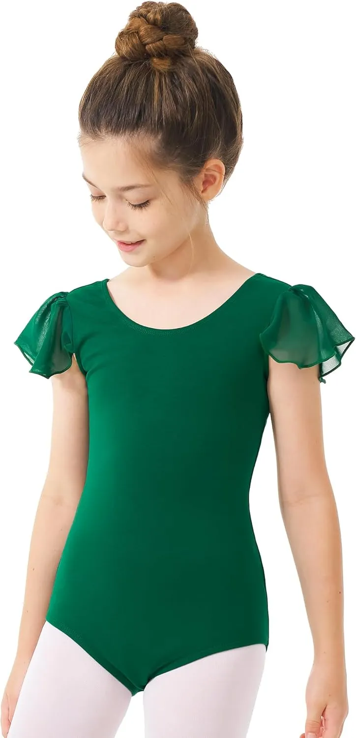 Stelle Girls Leotards Black Ballet Dance Leotards Ruffle Short Sleeve Gymnastics Outfits(Toddler/Little Kid/Big Kid)