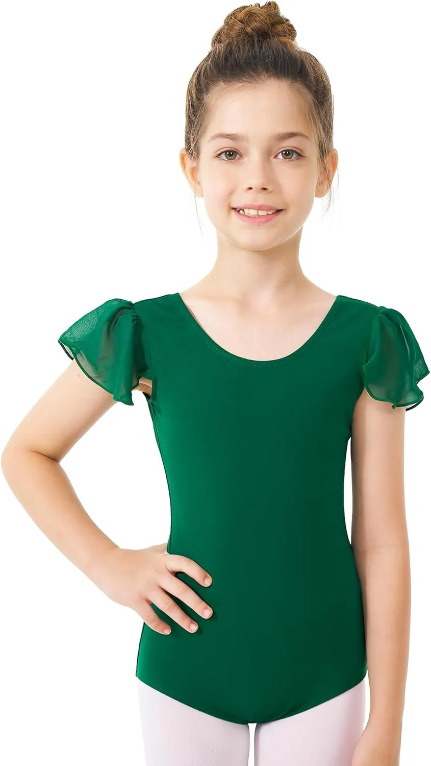 Stelle Girls Leotards Black Ballet Dance Leotards Ruffle Short Sleeve Gymnastics Outfits(Toddler/Little Kid/Big Kid)
