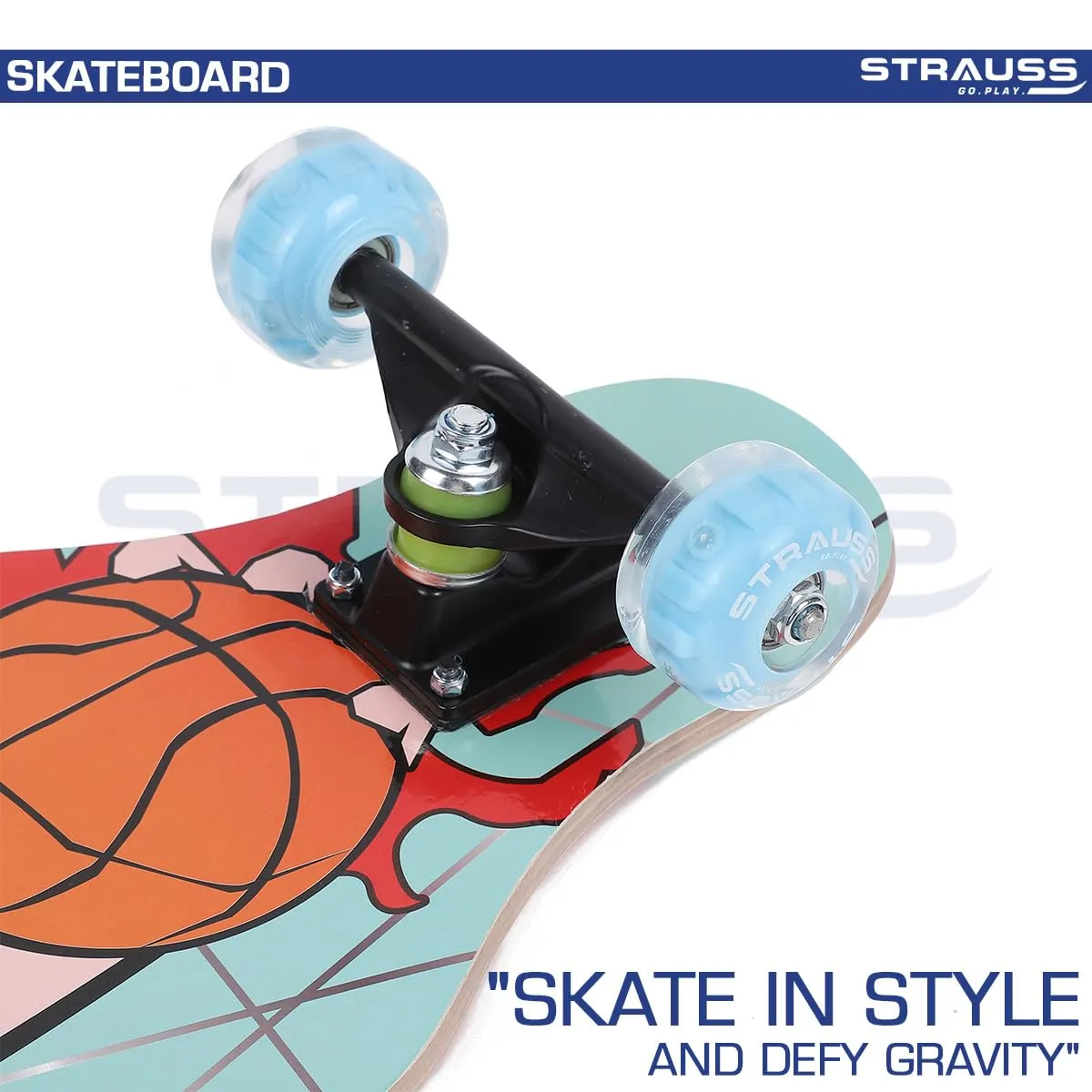 STRAUSS Bronx Skateboard/Penny Skateboard/Casterboard/Hoverboard | Anti-Skid Board with ABEC-7 High Precision Bearings | PU Wheel with Light |Ideal for All Skill Level (31.4 X 8 Inch), (Basketball Mania)