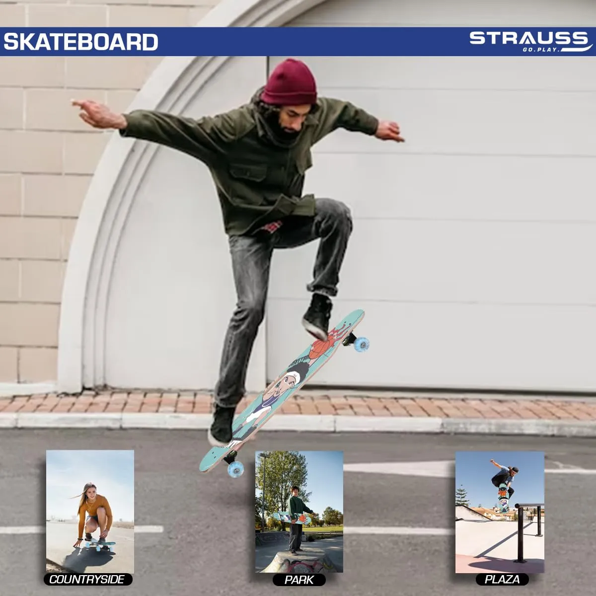 STRAUSS Bronx Skateboard/Penny Skateboard/Casterboard/Hoverboard | Anti-Skid Board with ABEC-7 High Precision Bearings | PU Wheel with Light |Ideal for All Skill Level (31.4 X 8 Inch), (Basketball Mania)