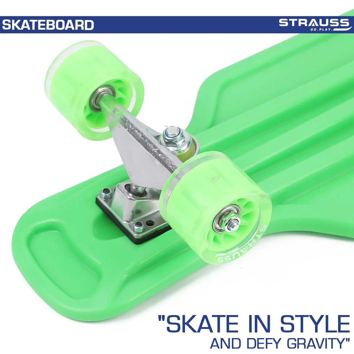 STRAUSS Cruiser Skateboard| Penny Skateboard | Casterboard | Hoverboard | Anti-Skid Board with ABEC-7 High Precision Bearings | PU Wheel with Light |Ideal for All Skill Level (31 X 8 Inch), (Green)
