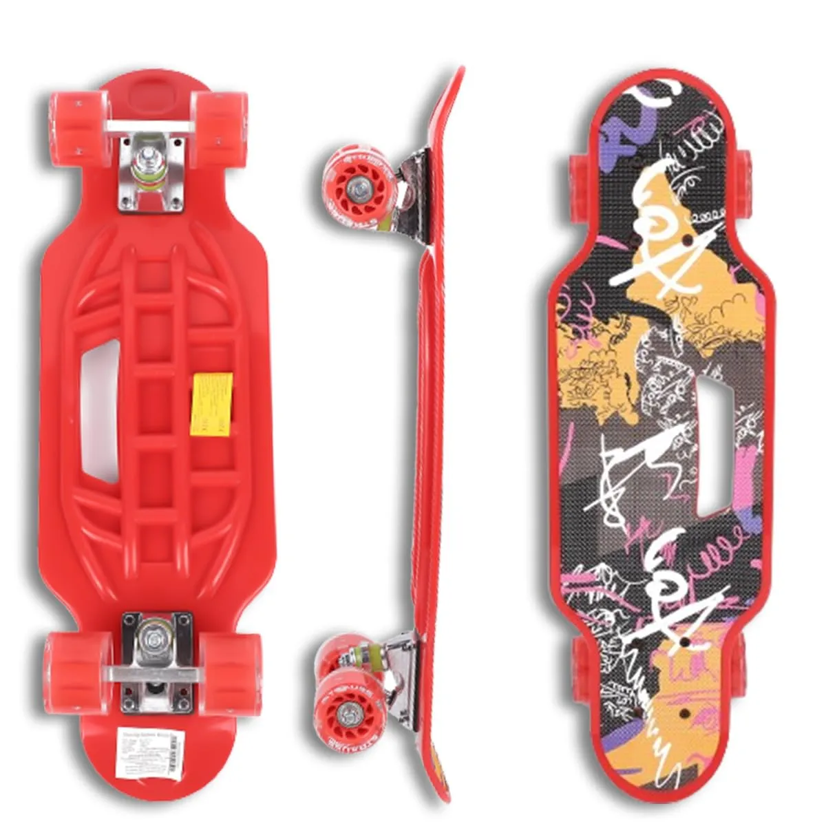 STRAUSS Cruiser Skateboard| Penny Skateboard | Casterboard | Hoverboard | Anti-Skid Board with ABEC-7 High Precision Bearings | PU Wheel with Light |Ideal for All Skill Level (31 X 8 Inch), (Scribble Red)