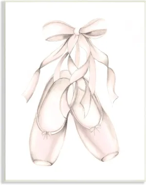 Stupell Industries Soft Pink Ballerina Slippers Ballet Dance Shoes, Designed by Studio Q Wall Plaque, Off-White