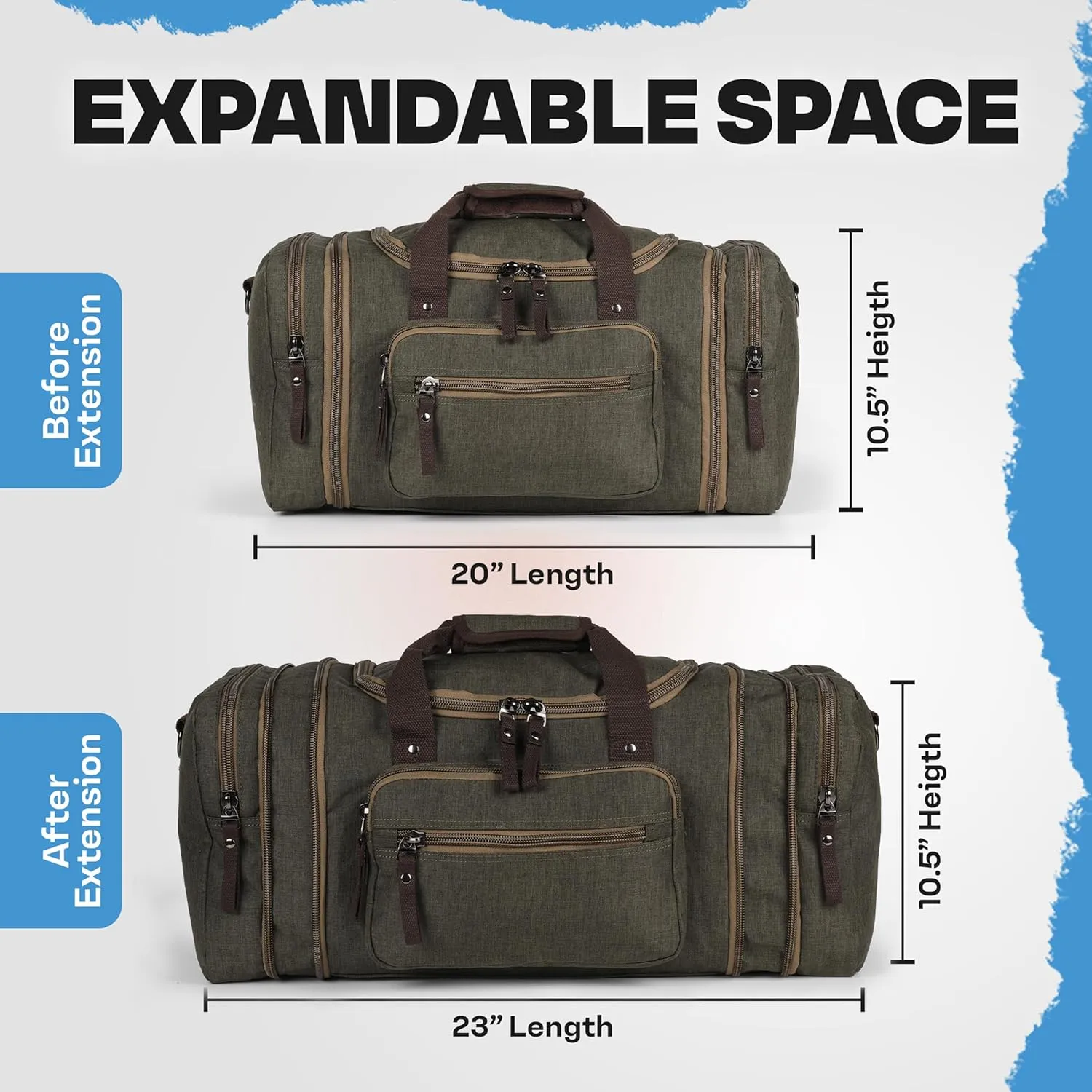 Stylish Duffle Bag for Travel – Expandable to 40L Lightweight and Waterproof Weekender Bag with Multiple Pockets and Adjustable Shoulder Strap for Men & Women – A Premium Carry On Duffle Bag