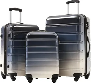 Stylish Gradient Hardshell Luggage Set for Stress-Free Travel, Lightweight and Expandable, Every Journey, 3 Piece Set in Black