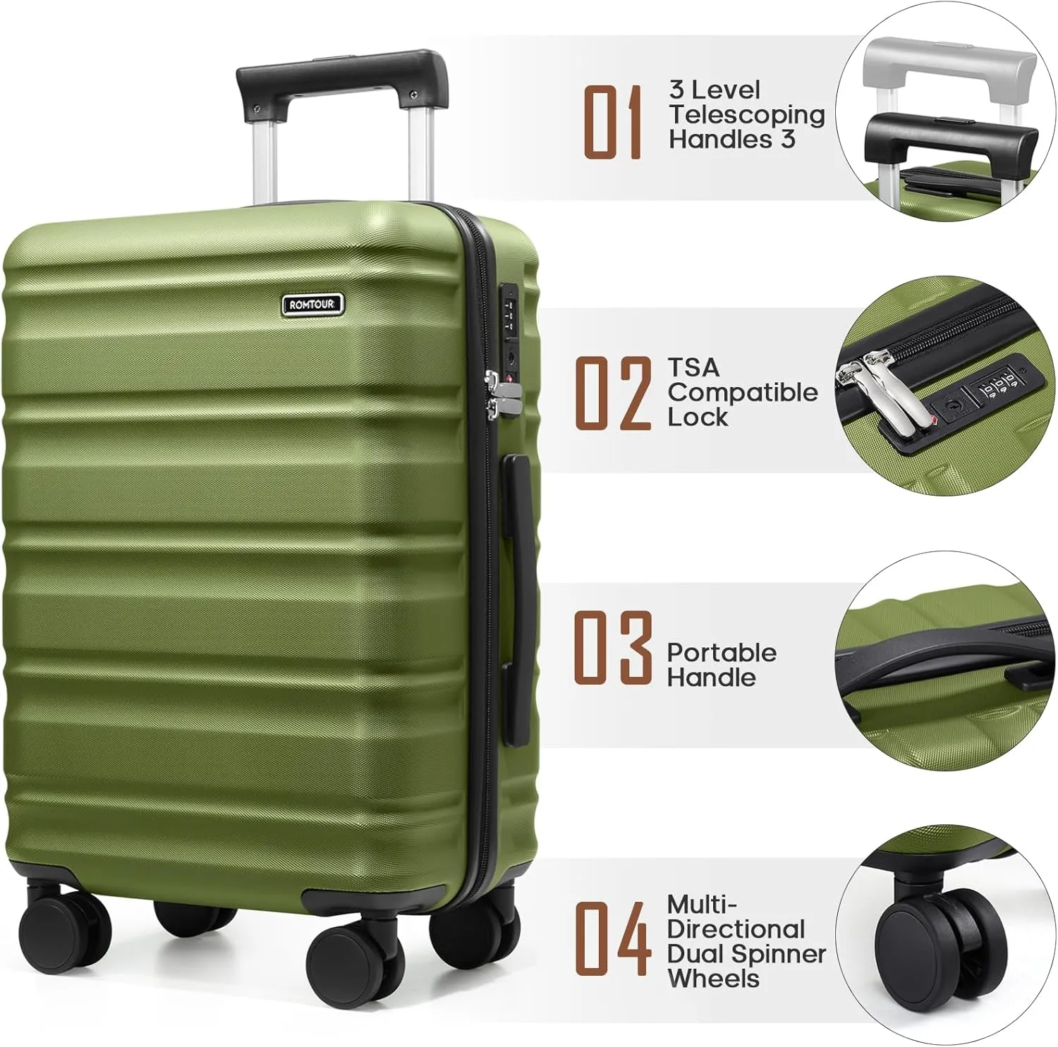 Suitcase Set PC Hard Shell, 20/24/28 IN Expandable Carry On Luggage with TSA Lock Spinner Wheels Extension Handle, Luggage Set 6 Piece