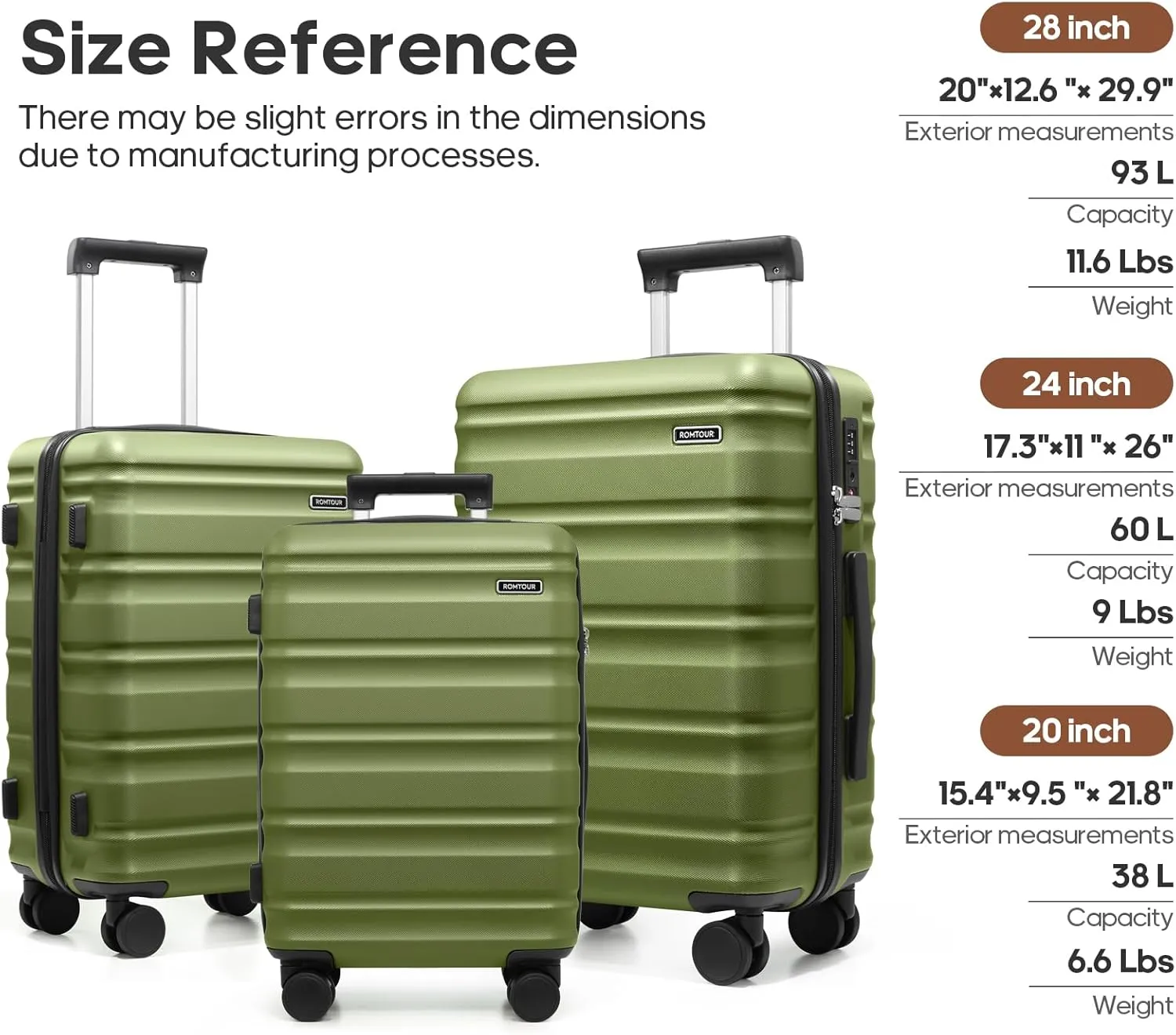 Suitcase Set PC Hard Shell, 20/24/28 IN Expandable Carry On Luggage with TSA Lock Spinner Wheels Extension Handle, Luggage Set 6 Piece