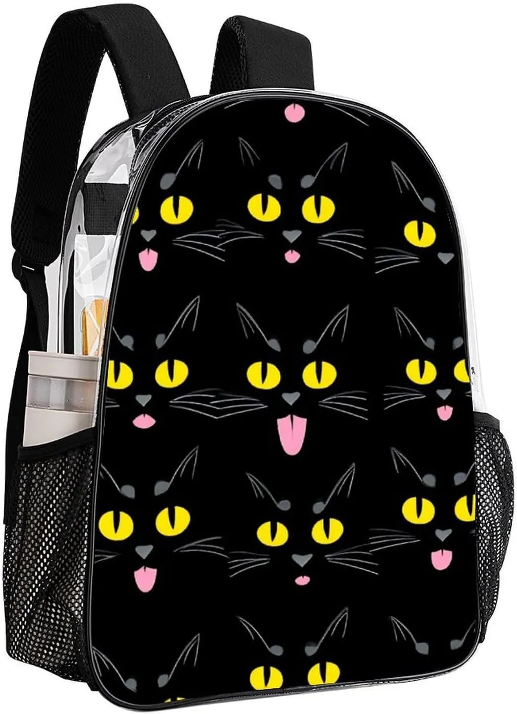 Supdreamc Men & Women Transparent Cool Funny Black Cats Backpack Large Capacity Bookbag With Smooth Zippers for Climbing Picnic Bicycle