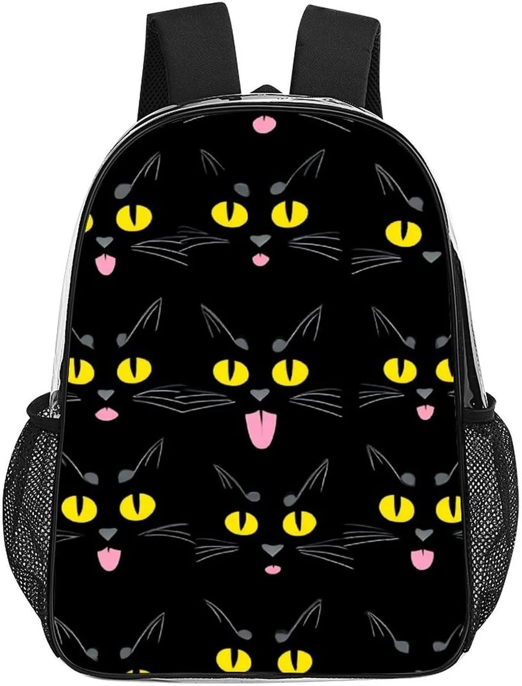 Supdreamc Men & Women Transparent Cool Funny Black Cats Backpack Large Capacity Bookbag With Smooth Zippers for Climbing Picnic Bicycle