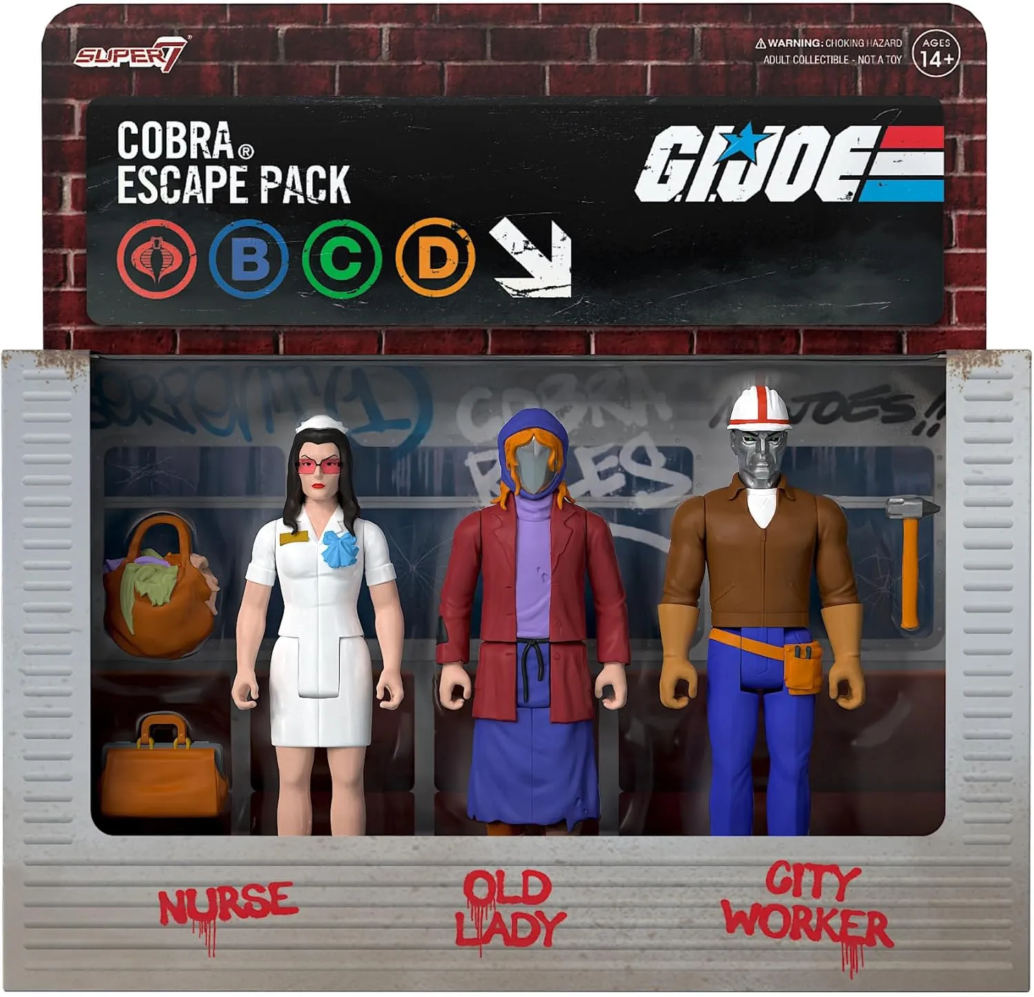 Super7 G.I. Joe Cobra Escape Pack with Nurse Baroness, Old Lady Cobra Commander, City Worker Destro - (3-Pack) 3.75" GI Joe Action Figures with Accessories Collectibles and Retro Toys