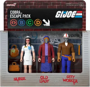 Super7 G.I. Joe Cobra Escape Pack with Nurse Baroness, Old Lady Cobra Commander, City Worker Destro - (3-Pack) 3.75" GI Joe Action Figures with Accessories Collectibles and Retro Toys
