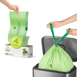 SUPERBl0 4 Gallon Compostable Drawstring Food Scrap Bags,15.1 Liter, 40 Count, 0.9 Mil,Heavy Duty Waste Bags, BPl, Seedling and OK compost INDUSTRIAL
