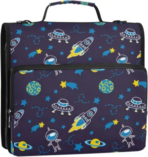 susiyo Astronauts Comets Planets Rockets Zippered Binder Bag 3 Ring Binder Zipper Bag with Handle for Office Worker